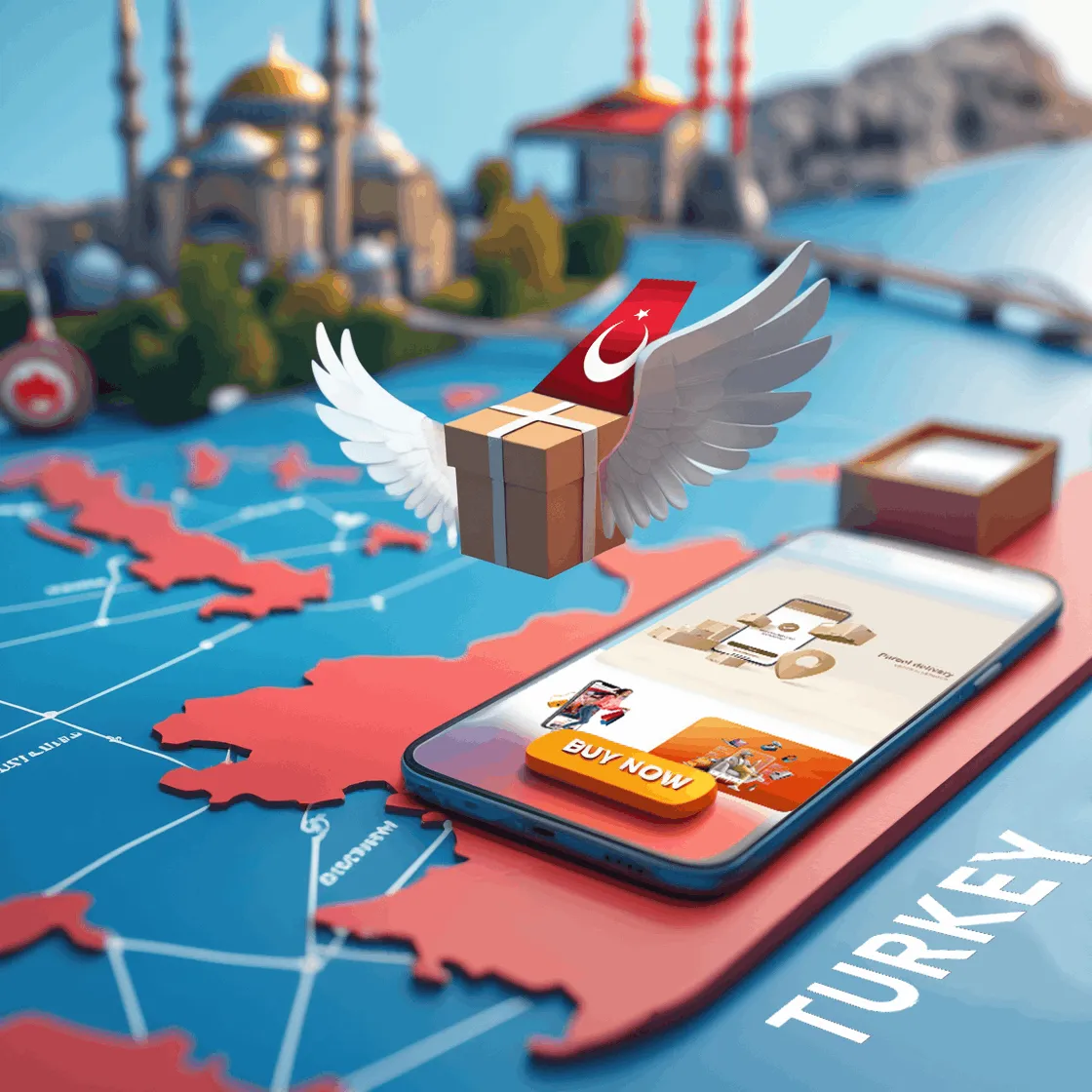 بانر رئيسي لبوصلة شيبنك يبرز خدمات الشحن الدولي السريع، التغليف الآمن، وحلول التوريد الاحترافية من تركيا