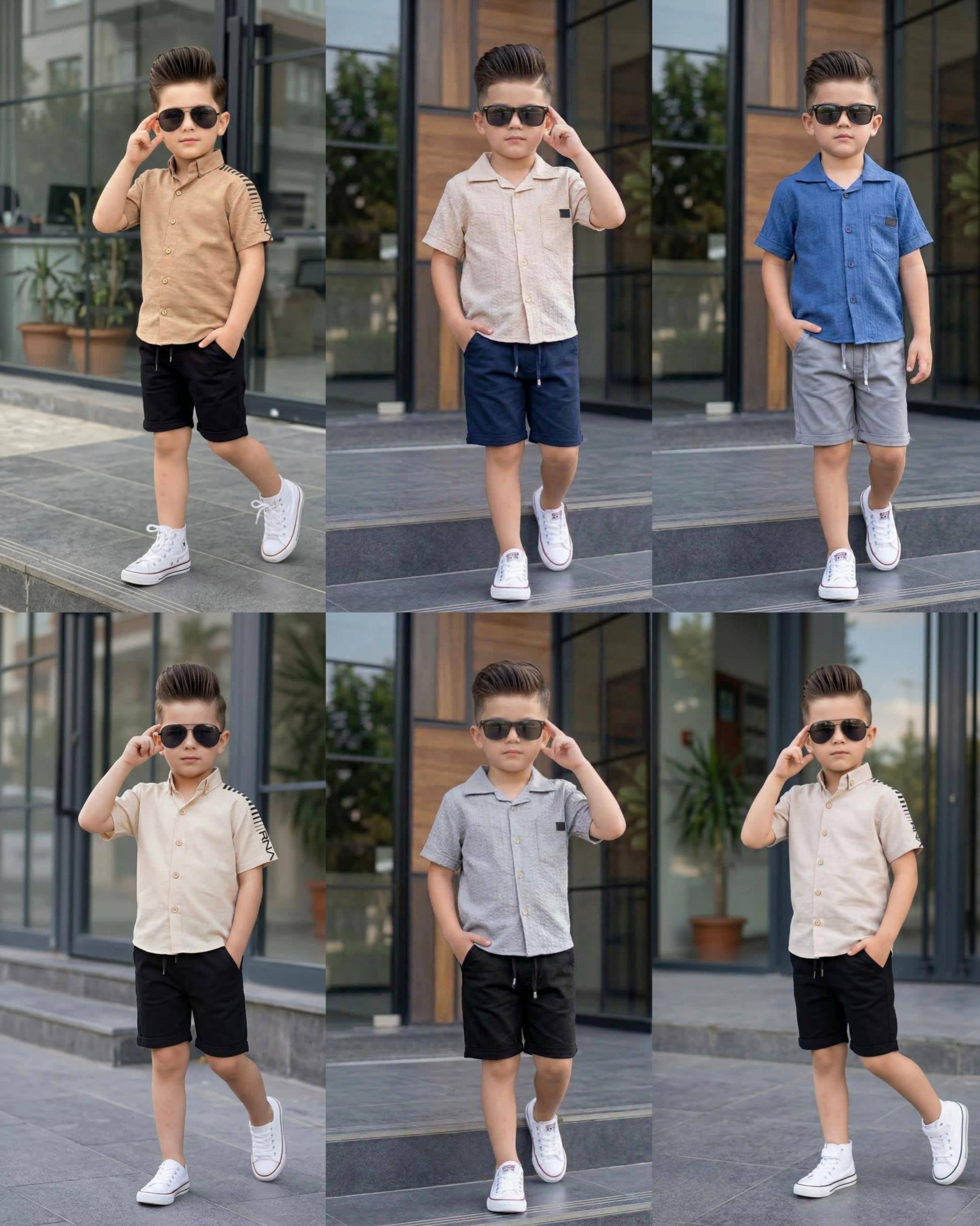Boys' Summer Short-Sleeve Shirt & Shorts Set - Multi-Color