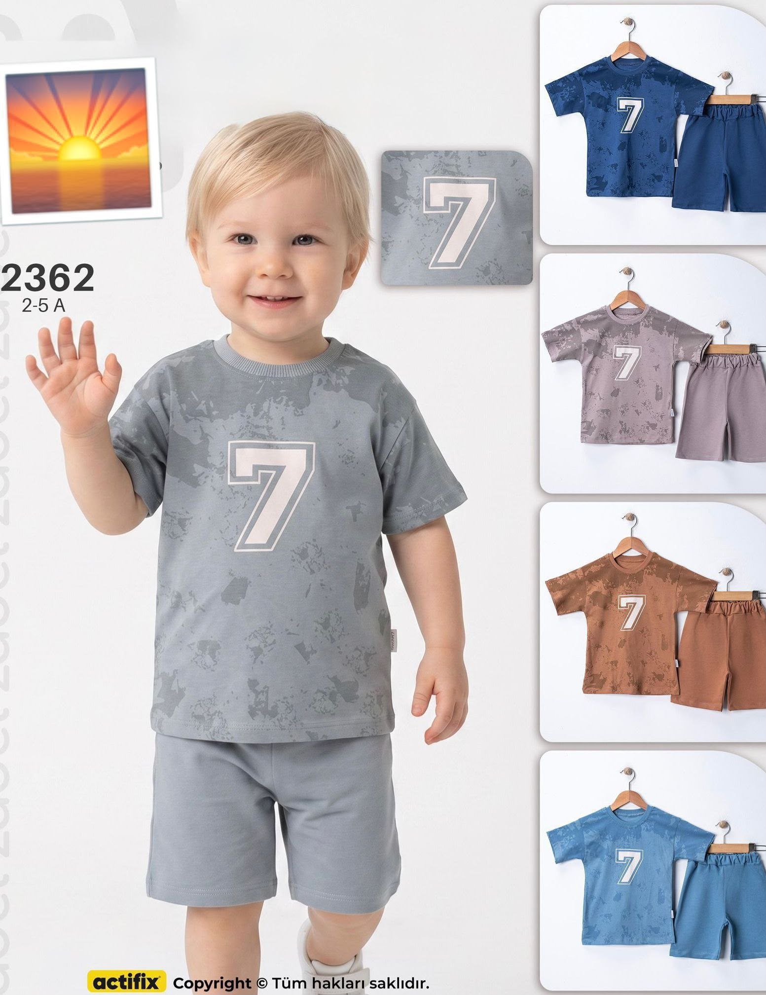 Boys' Number 7 Print T-Shirt & Shorts Set - Multicolor