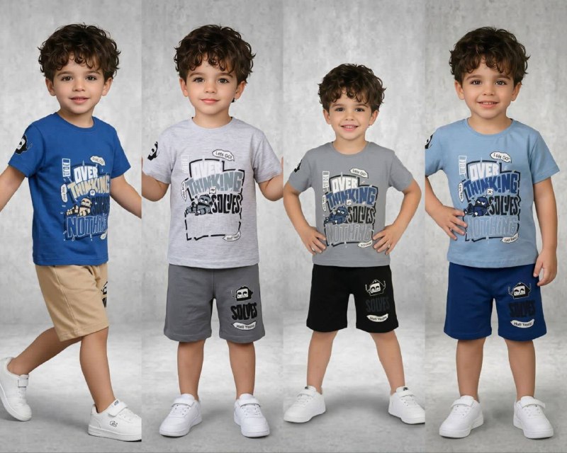 Boys' Slogan Print T-Shirt & Shorts Summer Set - Multicolor