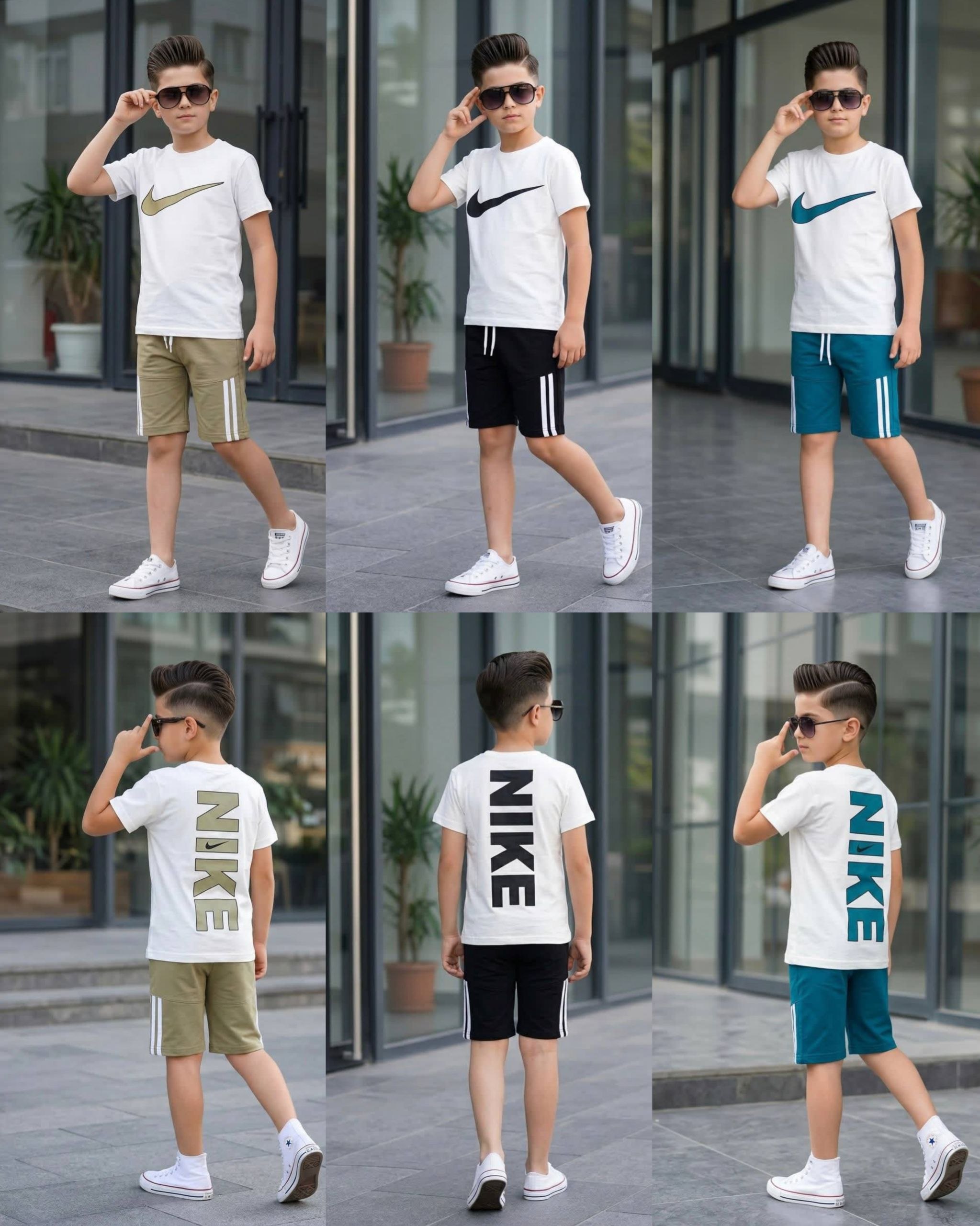 Boys' White Sporty T-Shirt & Side-Stripe Shorts Set - Multicolor