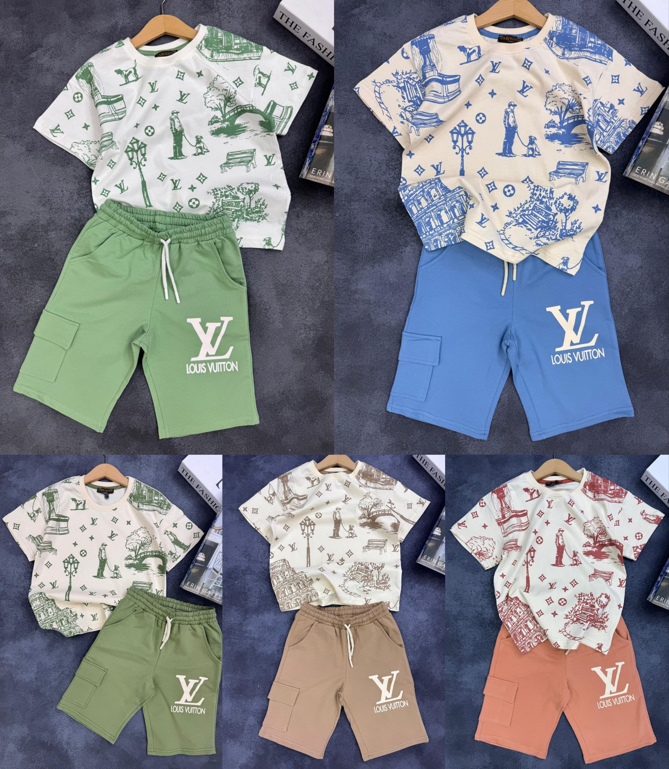 Boys' Vintage Scenic Print T-Shirt & Cargo Shorts Set - Multicolor
