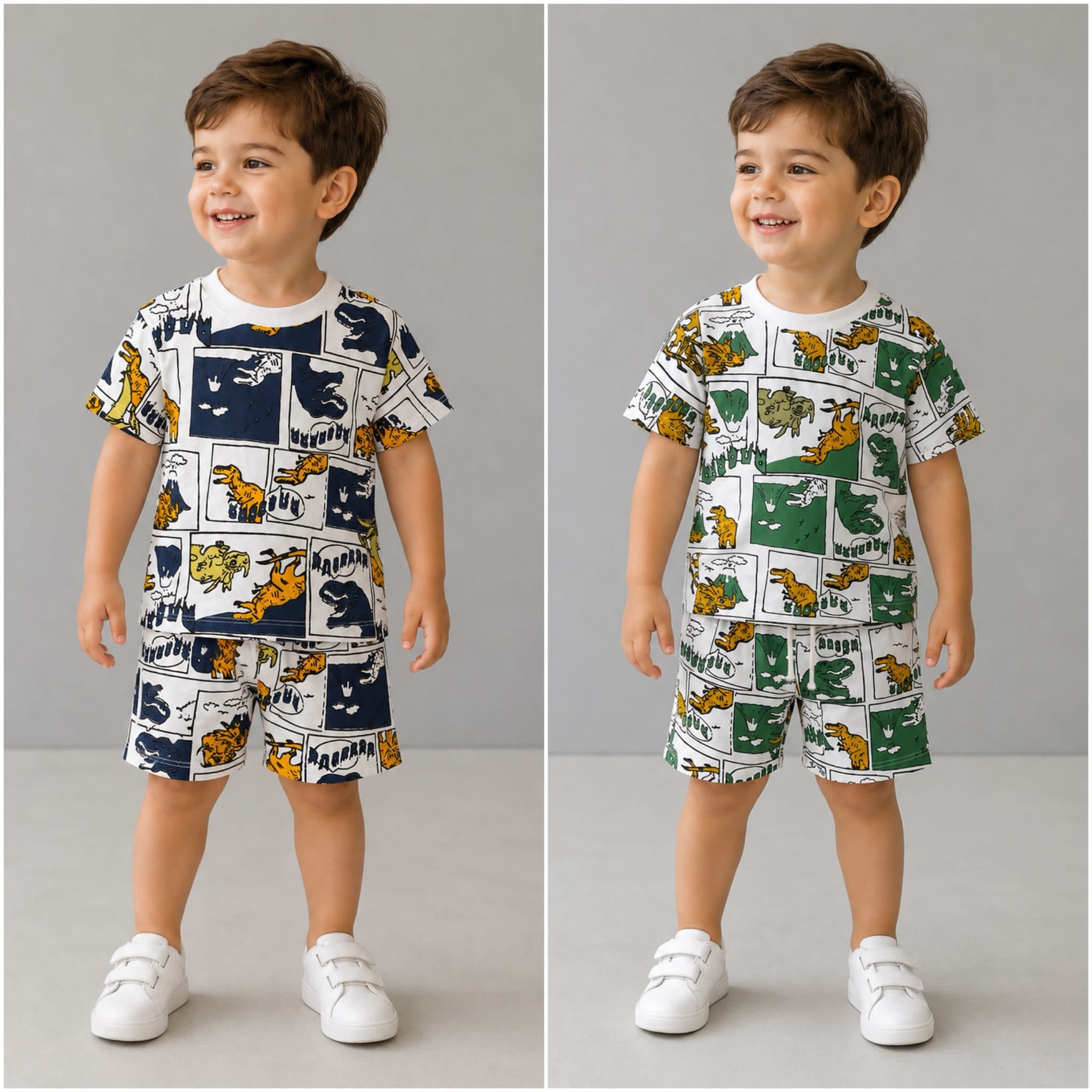 Boys' Dinosaur Comic Print T-Shirt & Shorts Set - Multicolor — Product image