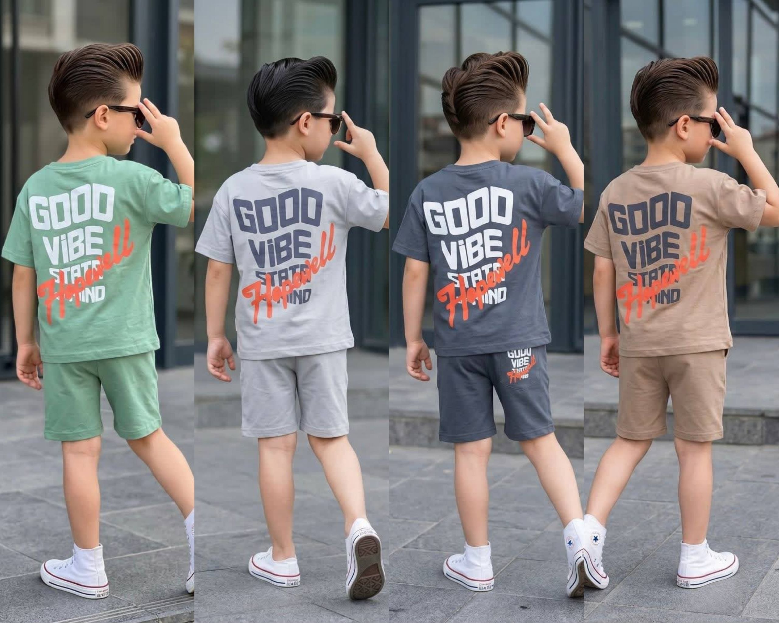Boys' Back Slogan Print T-Shirt & Shorts Set - Multicolor — Product image