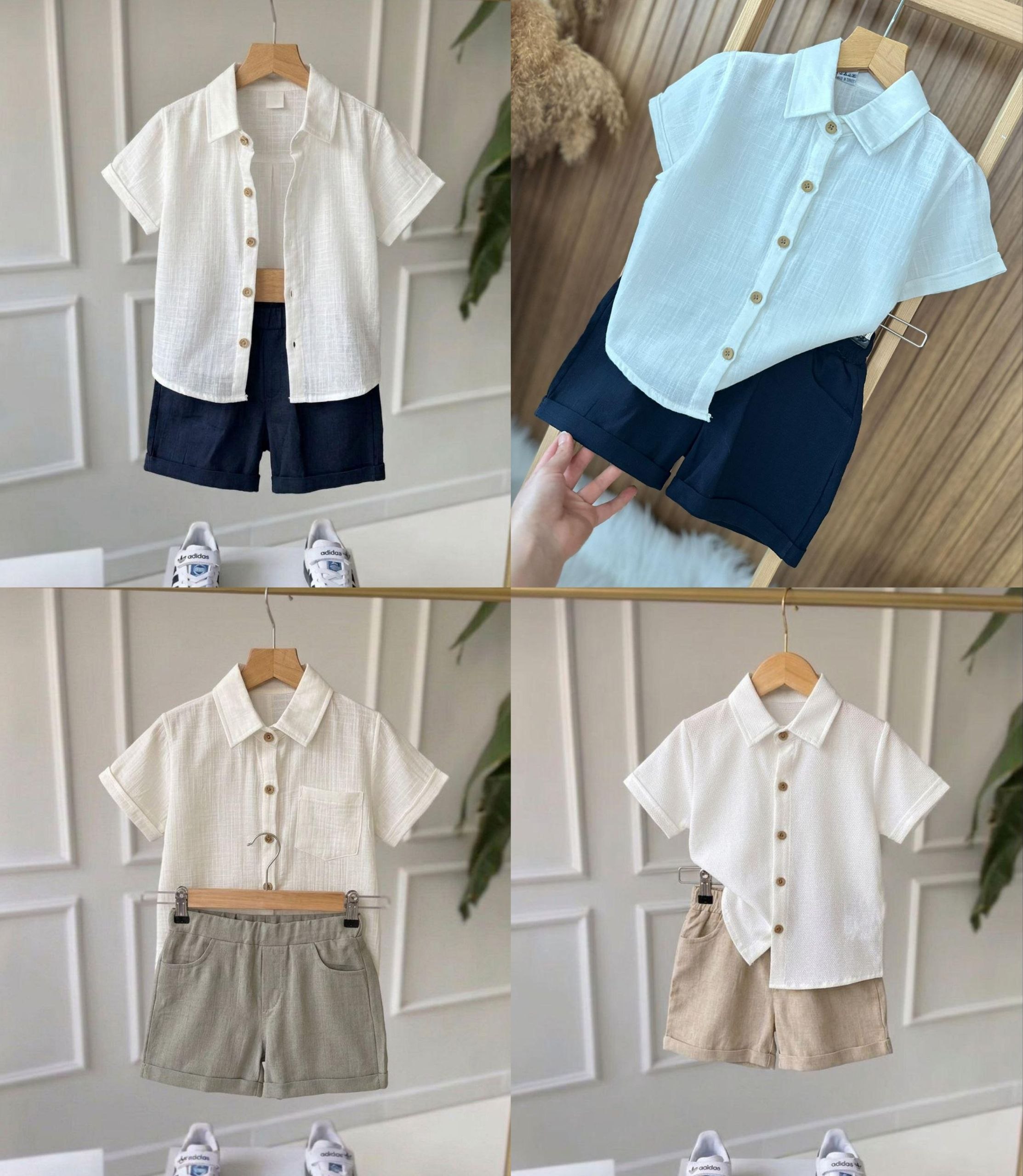 Boys' Linen Short-Sleeve Shirt & Shorts Elegant Set - Multicolor
