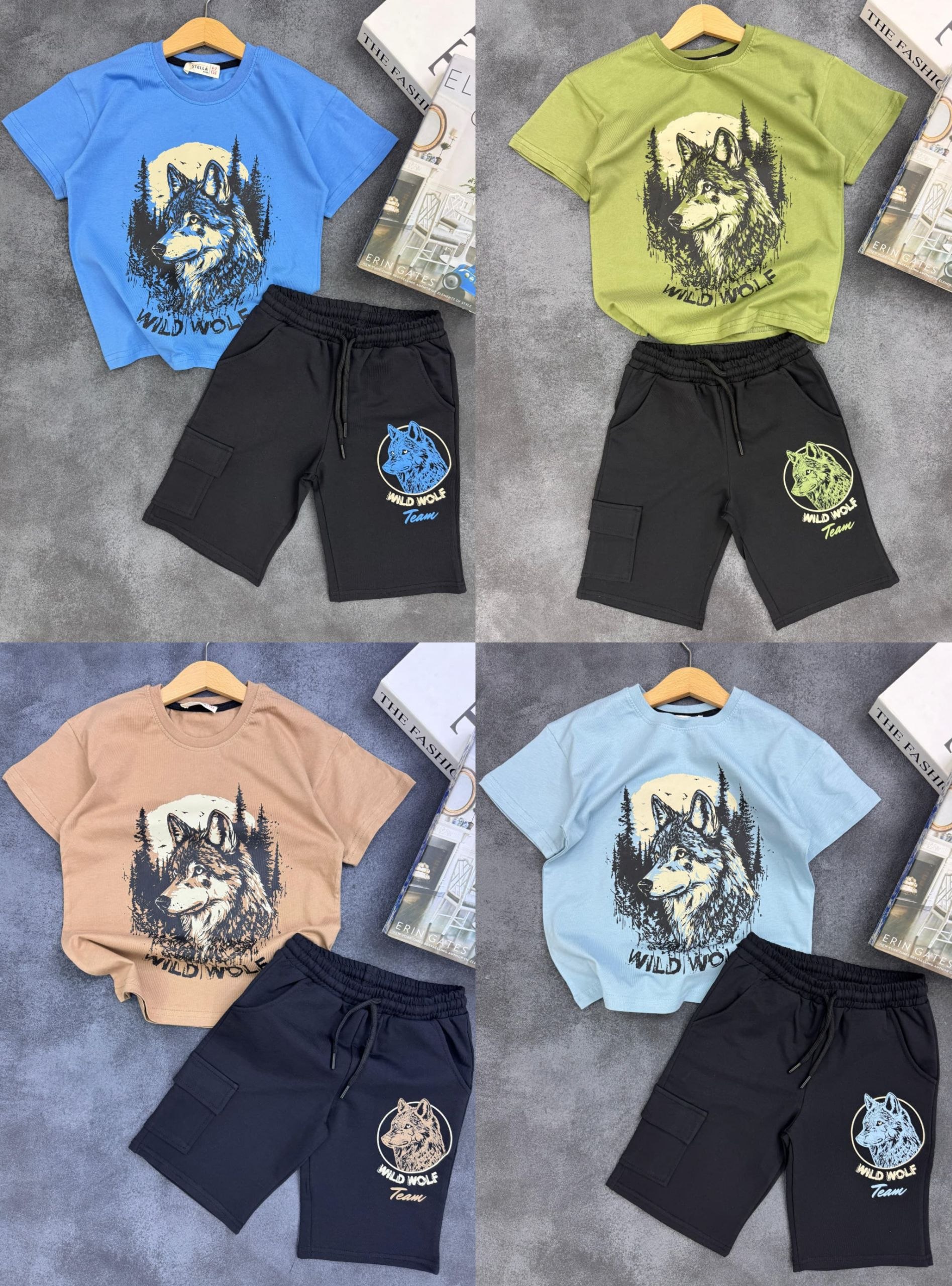 Boys' Wolf Print T-Shirt & Cargo Shorts Set - Multicolor — Product image