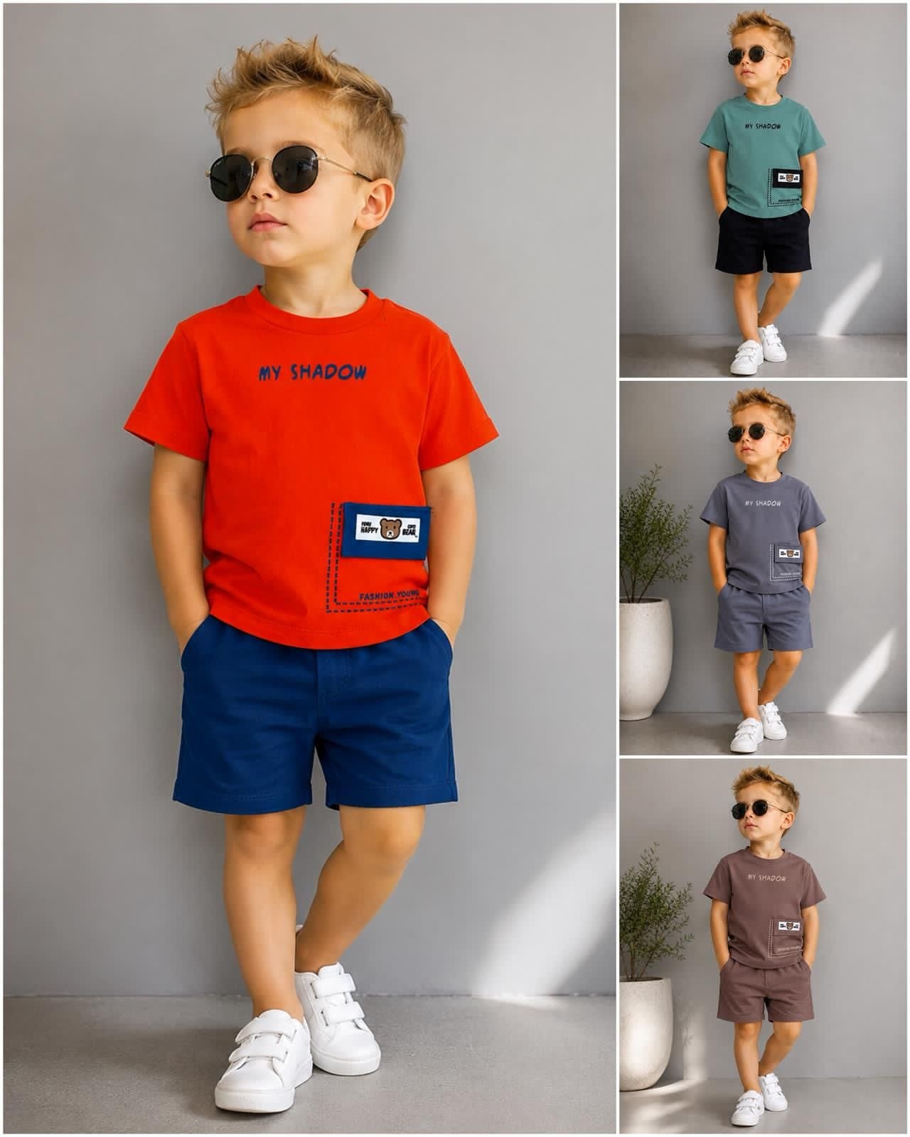 Boys' Bear Pocket T-Shirt & Shorts Summer Set - Multicolor