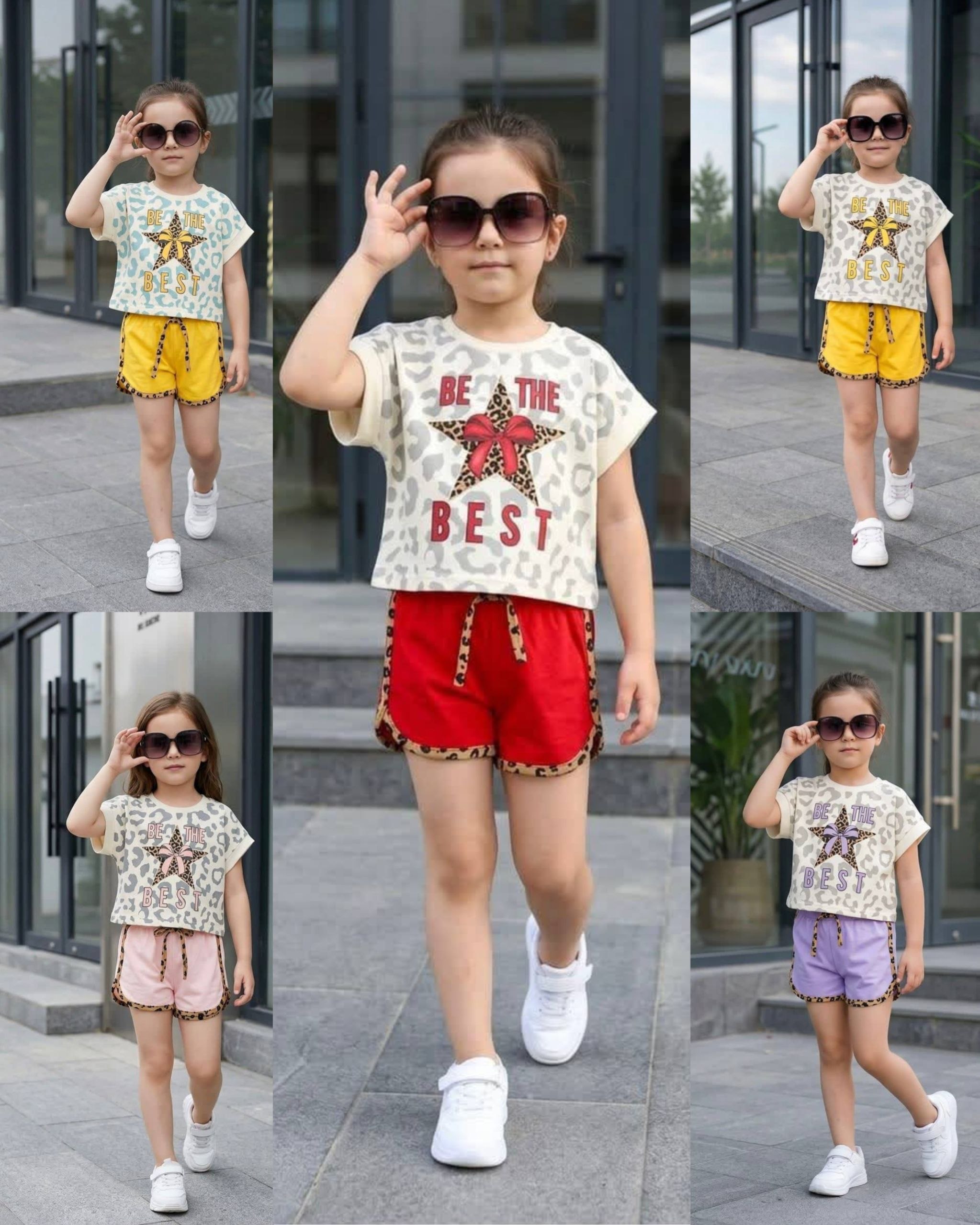 Girls' BE THE BEST Leopard Star T-Shirt & Shorts Set - Multicolor
