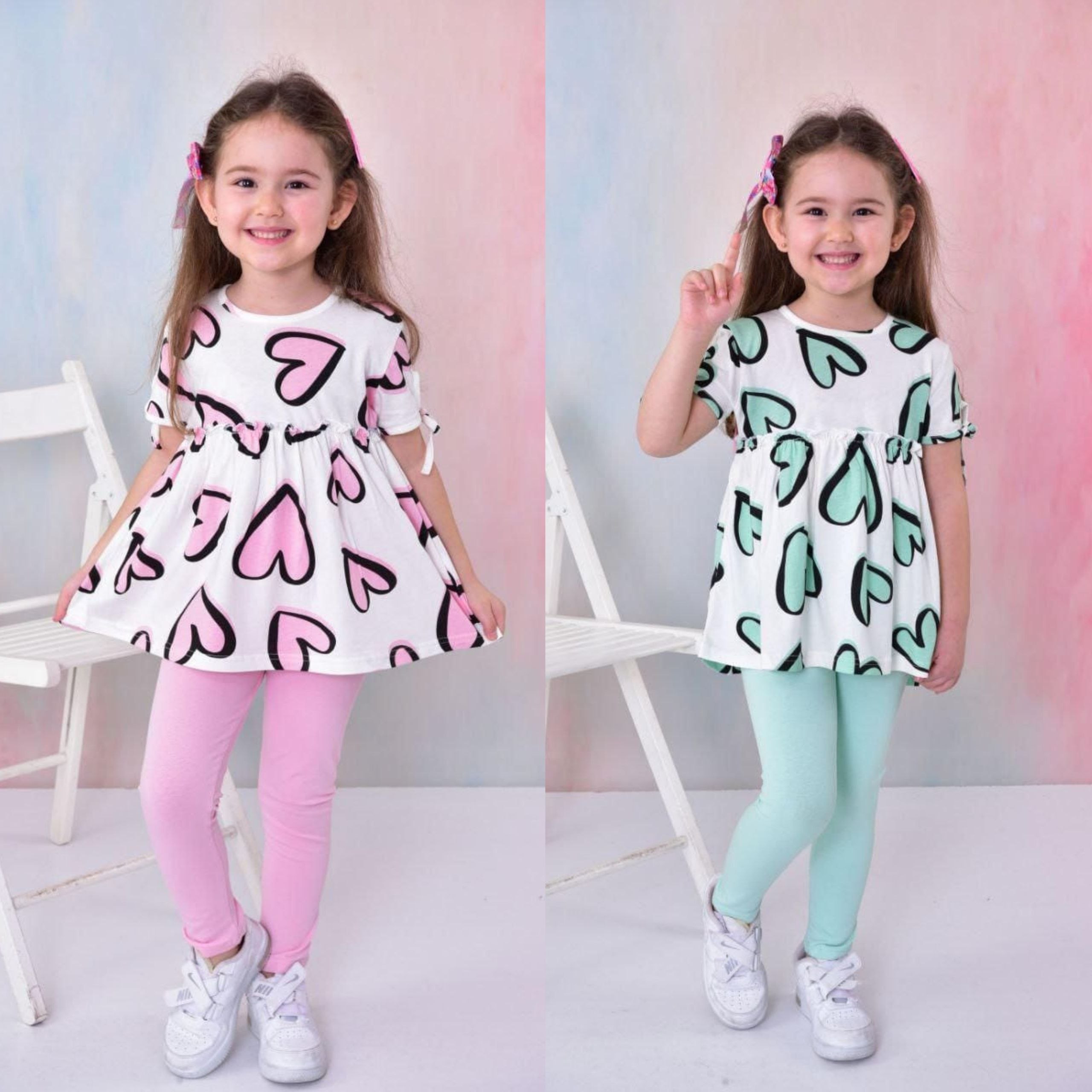 Girls' Heart Print Tunic & Leggings Set - Multicolor