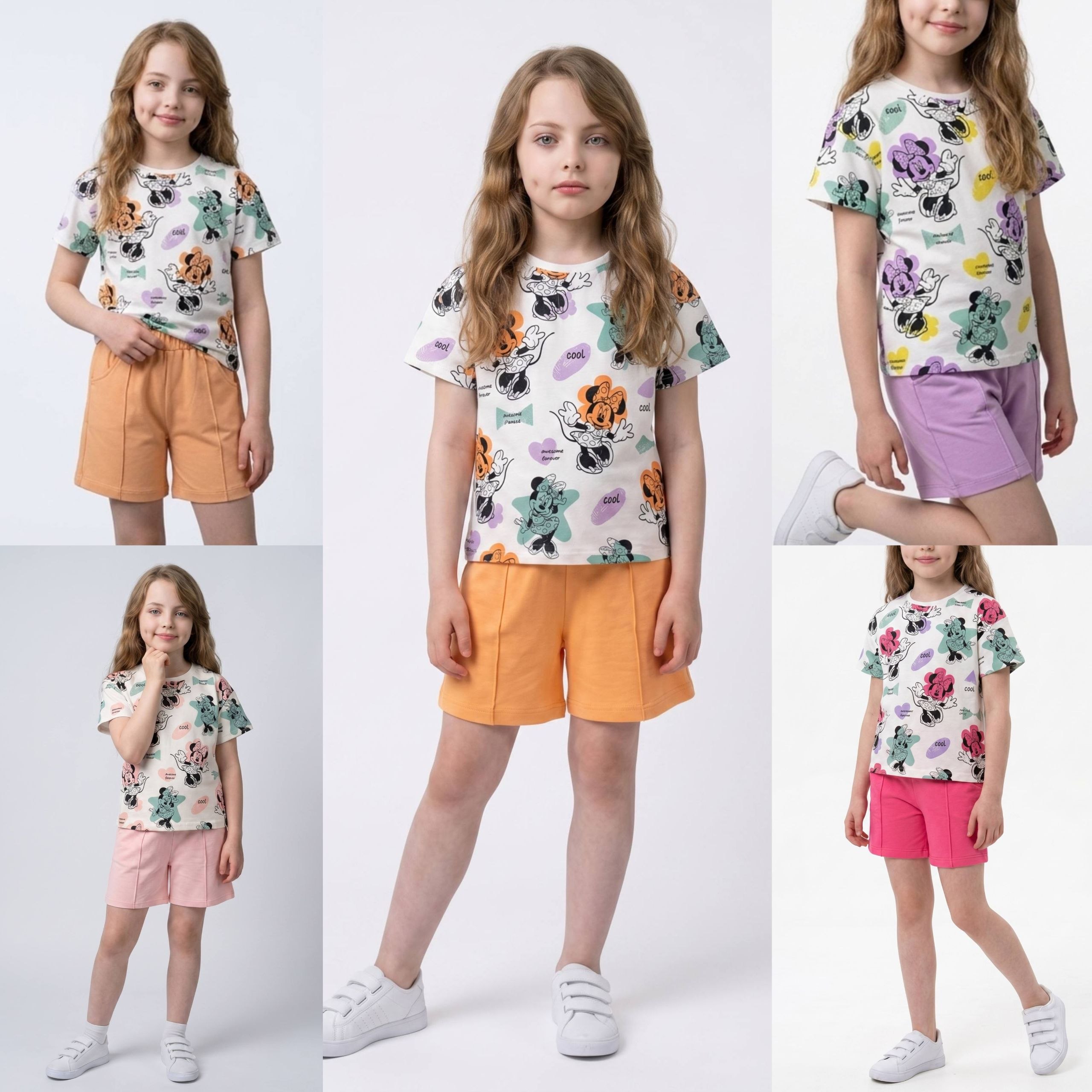Girls' Cartoon Character Print T-Shirt & Shorts Set - Multicolor — Product image