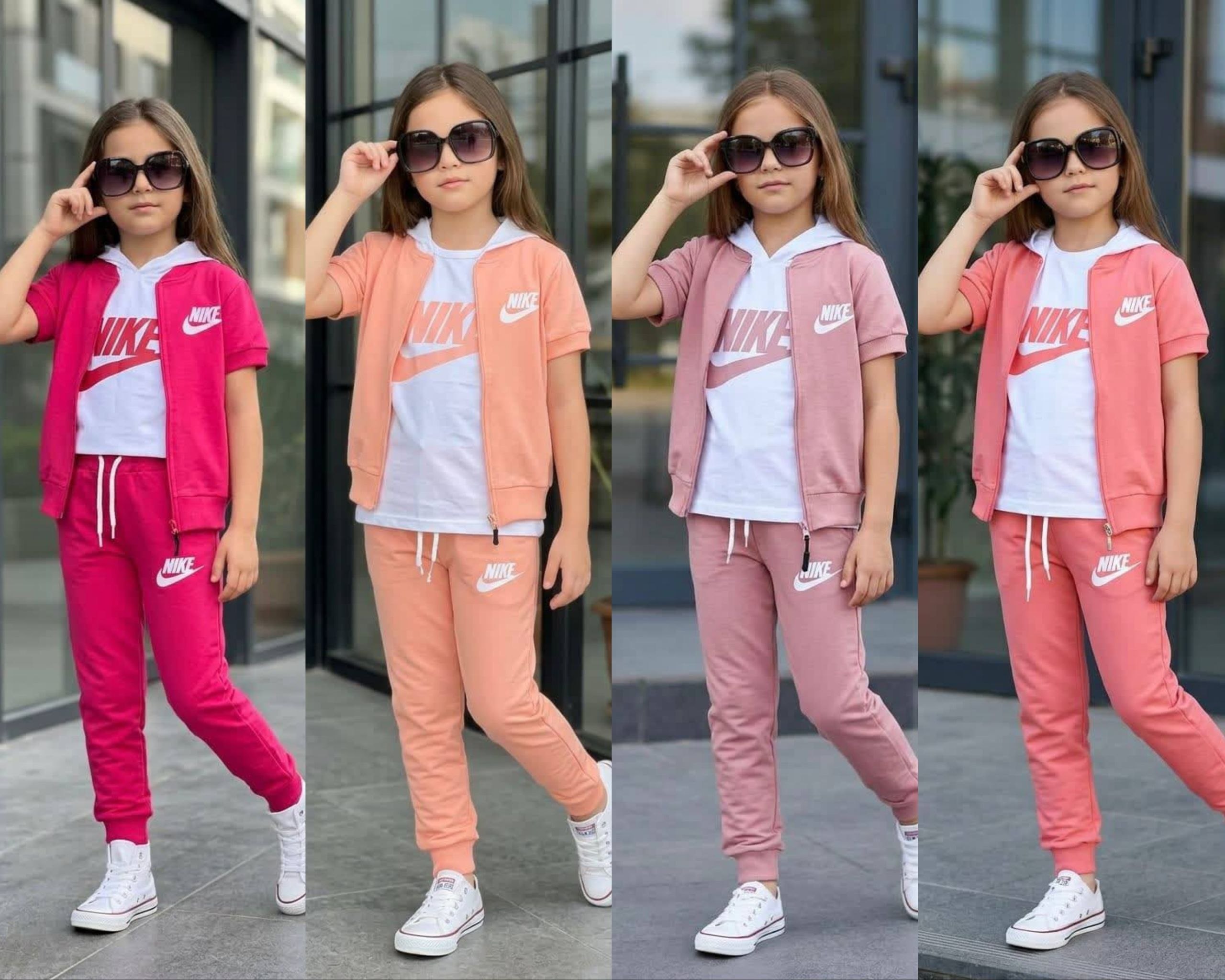 Girls' 3-Piece Sporty Tracksuit (Jacket + T-Shirt + Joggers) - Multicolor — Product image