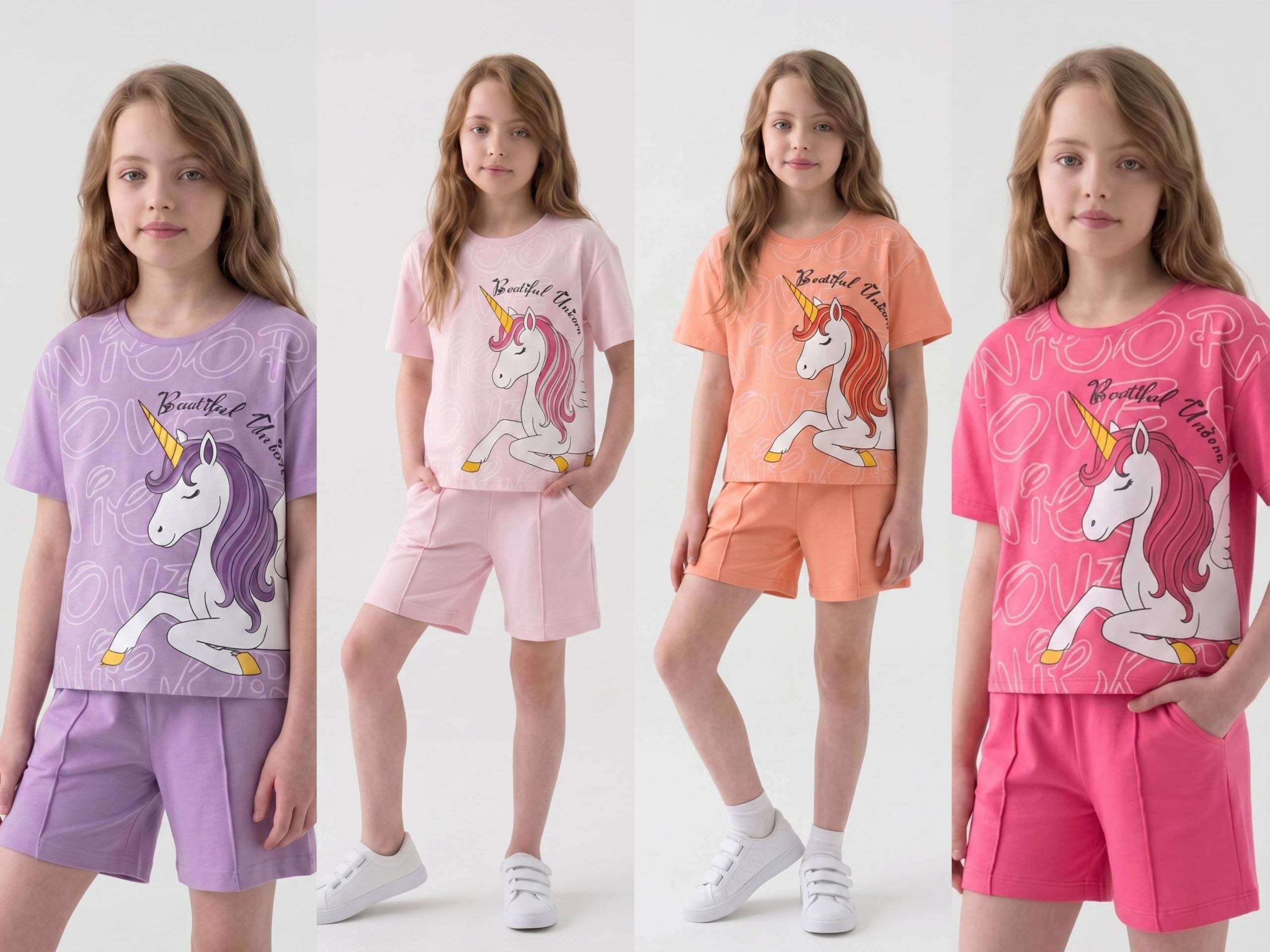 Girls' Beautiful Unicorn T-Shirt & Shorts Set - Multicolor