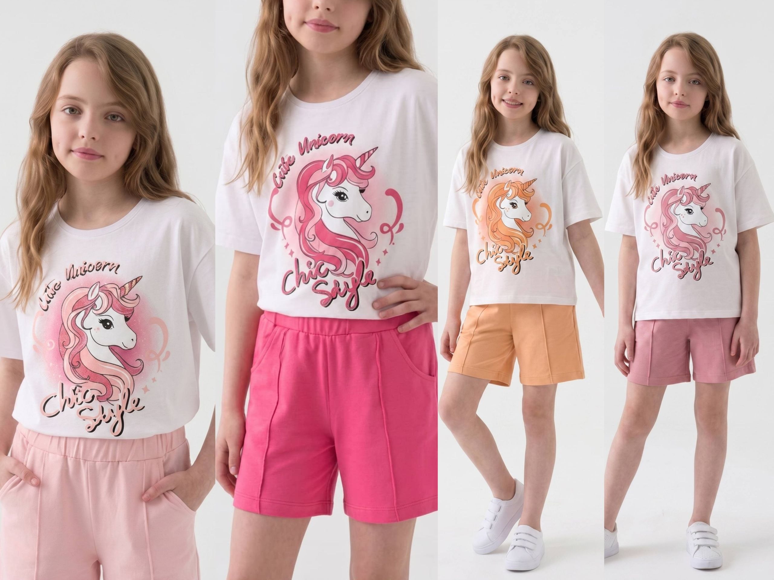 Girls' Unicorn Print T-Shirt & Shorts Set - Multicolor