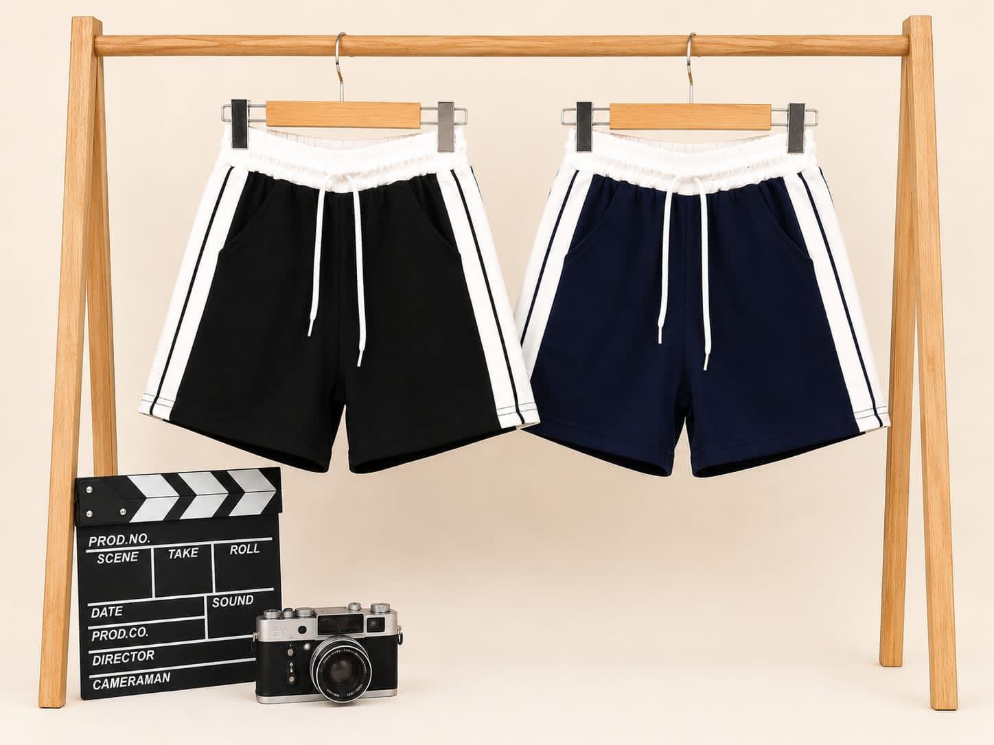 Sporty Side-Stripe Shorts - Black / Navy — Product image
